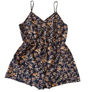 Floral Romper. Blue & Orange. Adjustable Straps. NWOT. Women’s XL. Elastic Waist